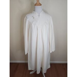 Vintage Shadowline Nightgown Ivory Long Sleeves Housecoat Zip Up Size Large USA